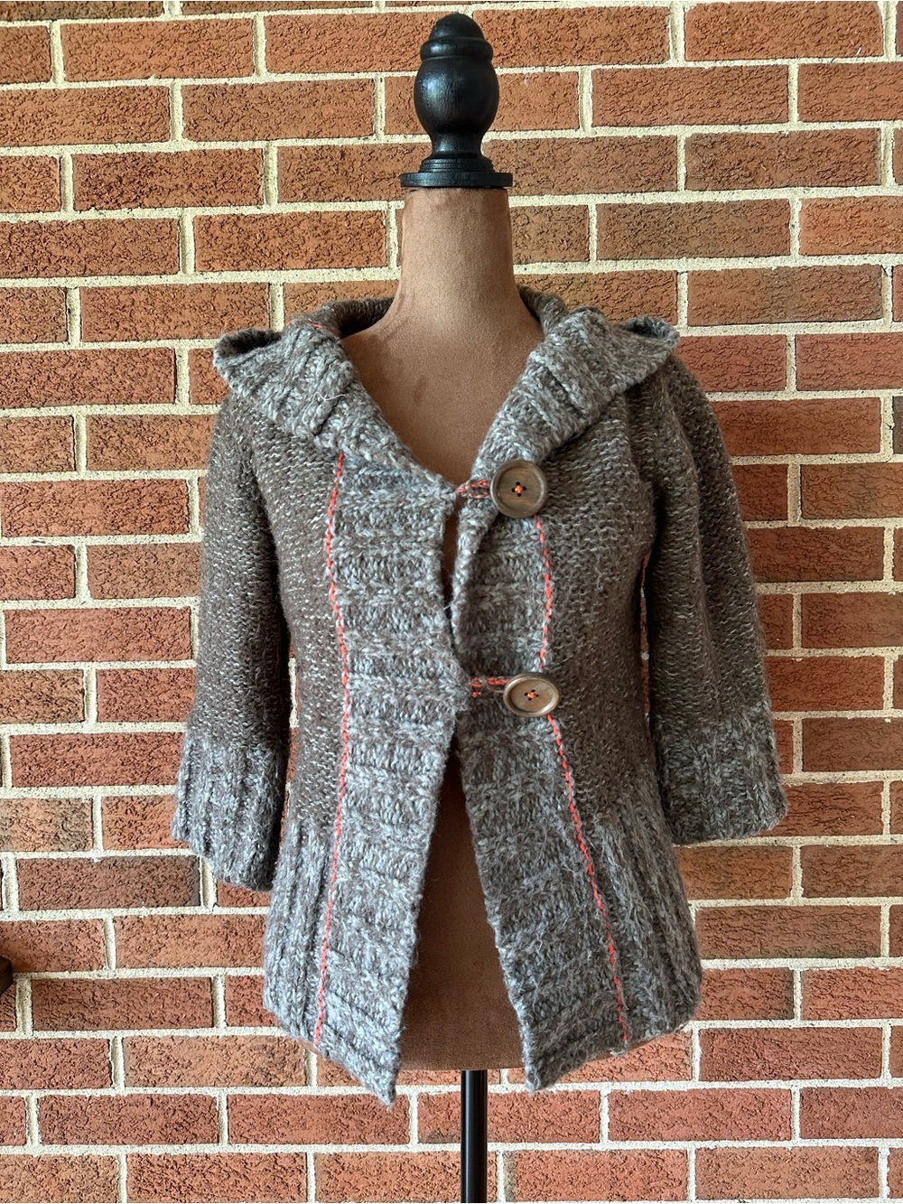 Free People Chunky Knit Hooded Cardigan Sweater Brown Boho, S
